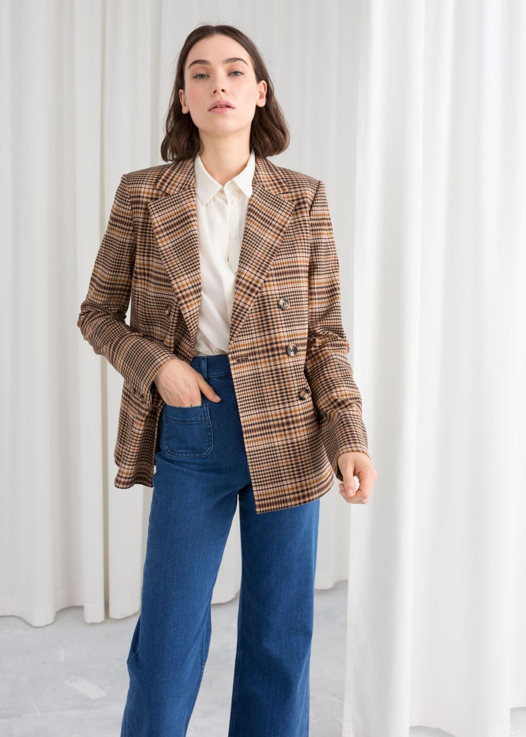 Blazer croisé à épaulettes imprimé carreaux - Vert